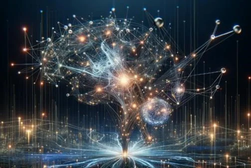 AI generated image of brain made up of nodes of light