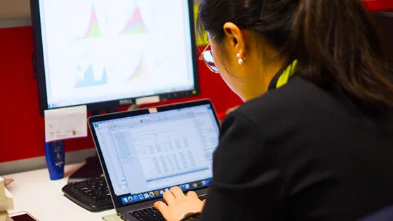 student working on laptop