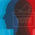 Illustration of a vote box with heads either side