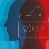 Illustration of a vote box with heads either side