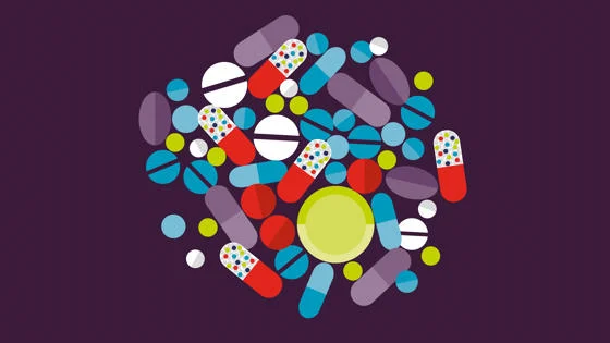 An illustration showing a collection of medicinal pills.