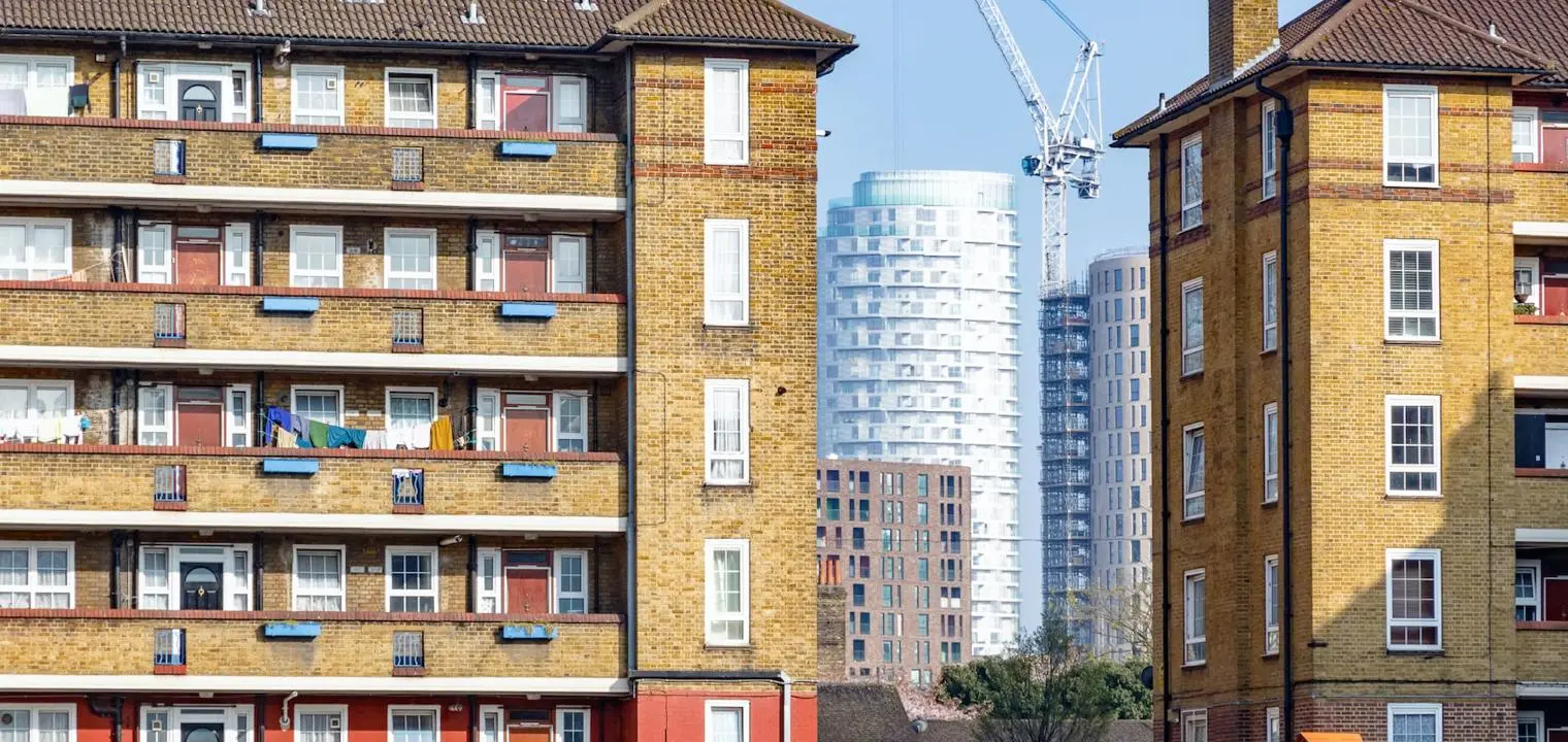 Housing estate with the London city in the background