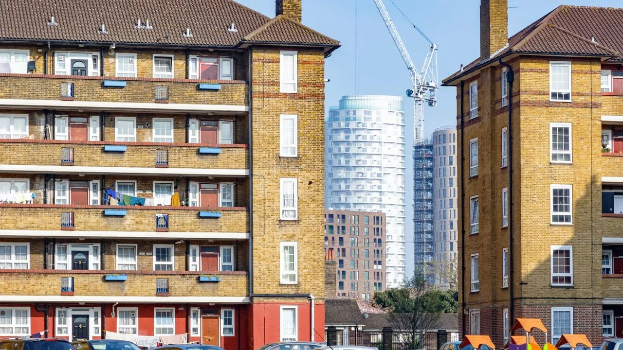 Housing estate with the London city in the background
