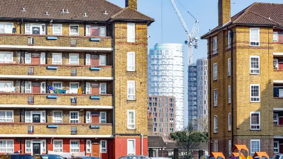 Housing estate with the London City in the background