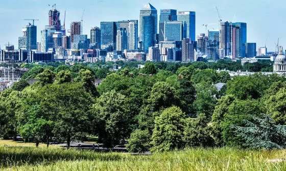 A park and a city