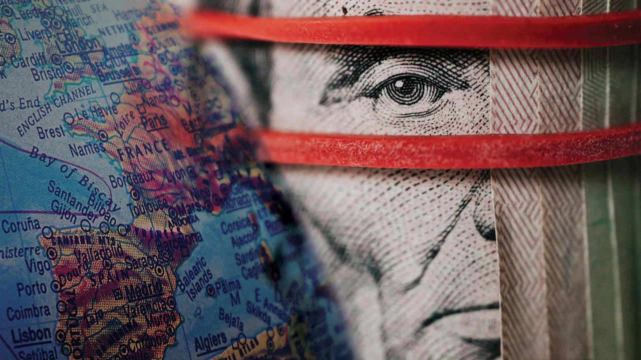 Montage of a map and currency