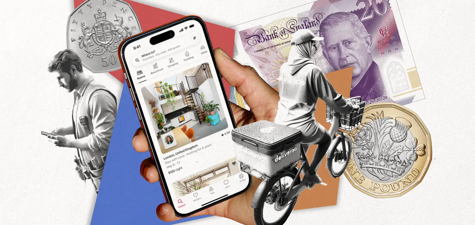 Smart phone, cyclist, money and a man using the phone