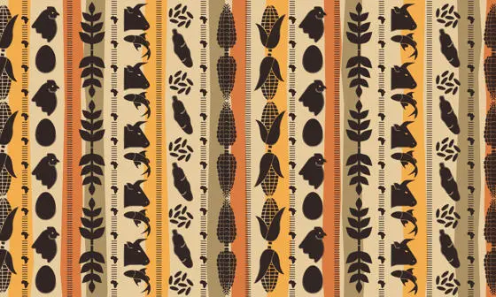 African style cloth with pictures of the food Africa exports