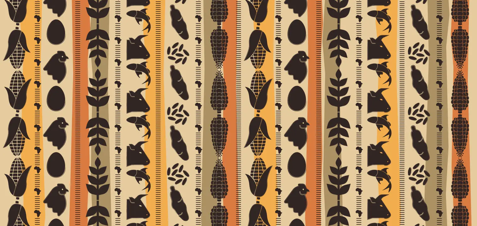 African style cloth with pictures of the food Africa exports