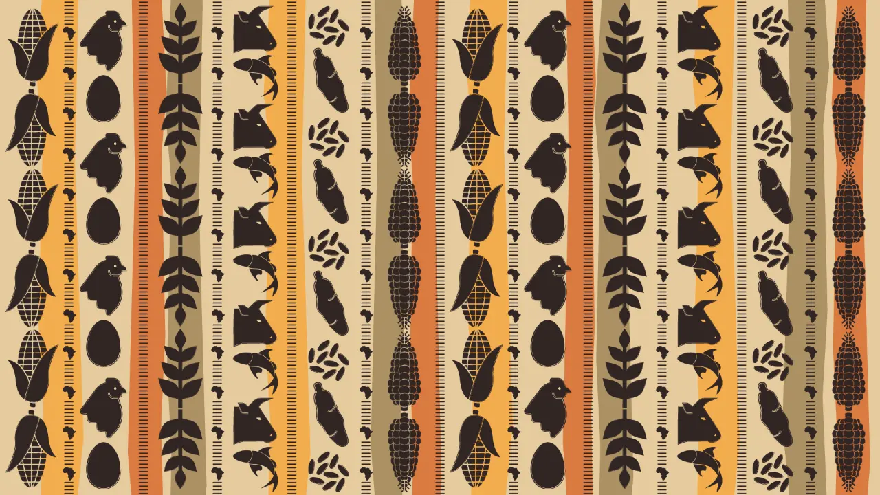 African style cloth with pictures of the food Africa exports