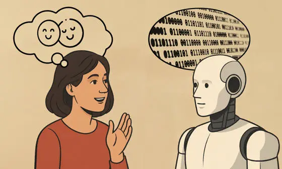 human woman talking to a robot