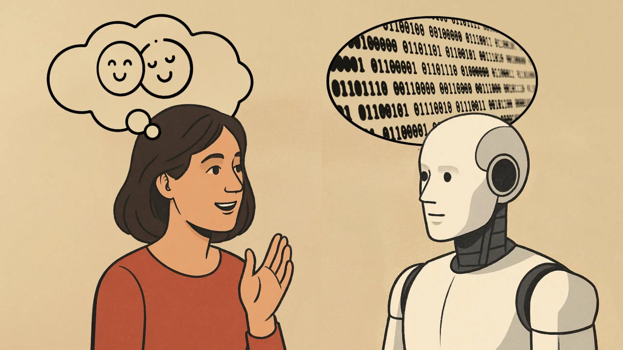 human woman talking to a robot