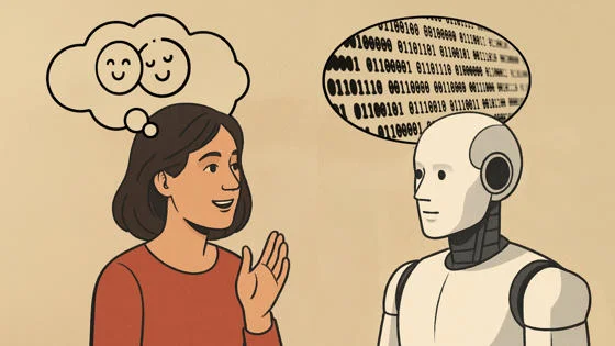 human woman talking to a robot