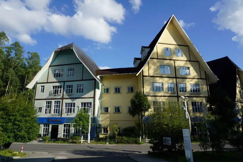 Nordic style buildings with pointed rooves