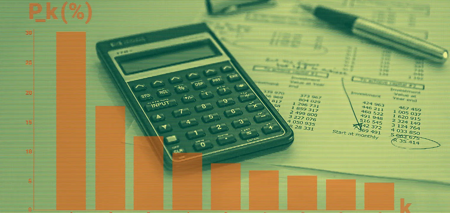 Calculator, bar chart and financial reports