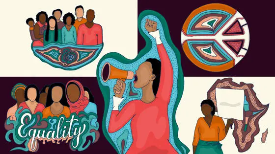 Illustrations of women by Rose Muthoni Kibara