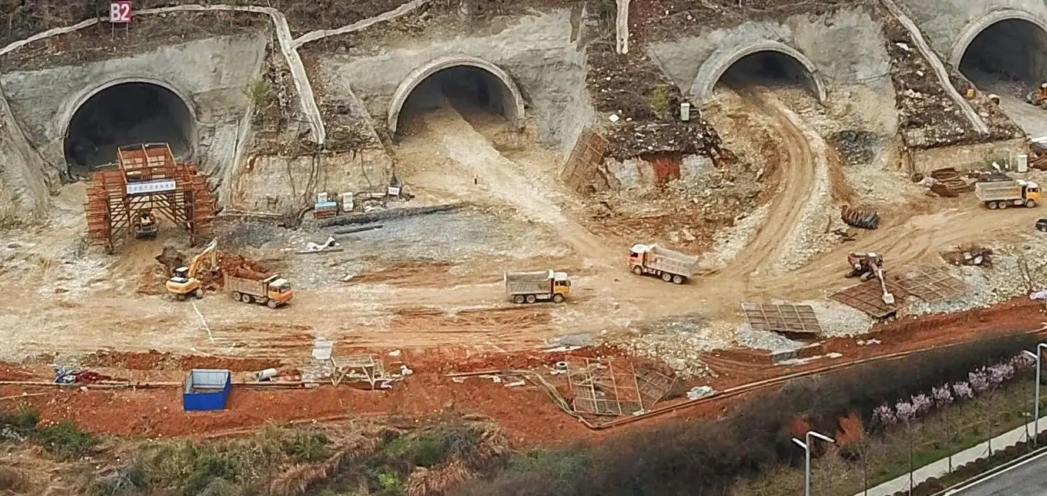 Tunnels into a mountain under construction