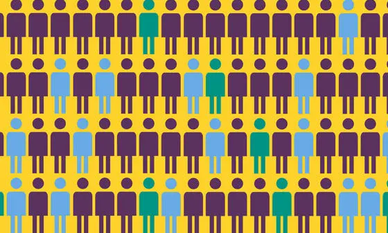 Illustration showing rows of people.