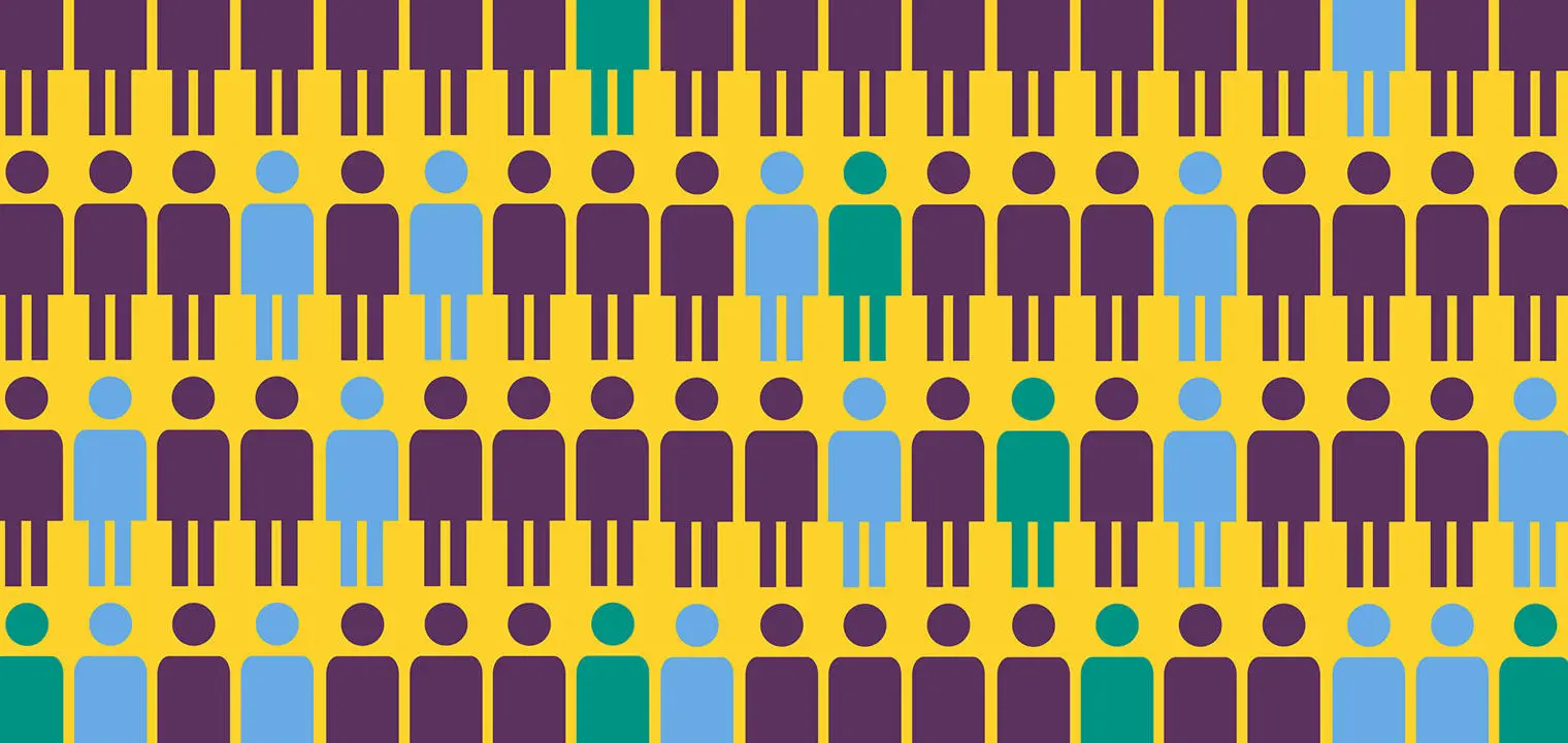 Illustration showing rows of people.
