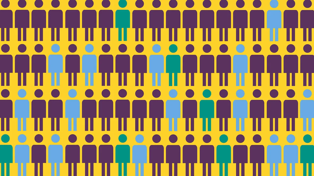 Illustration showing rows of people.