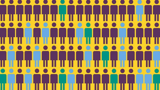 Illustration showing rows of people.