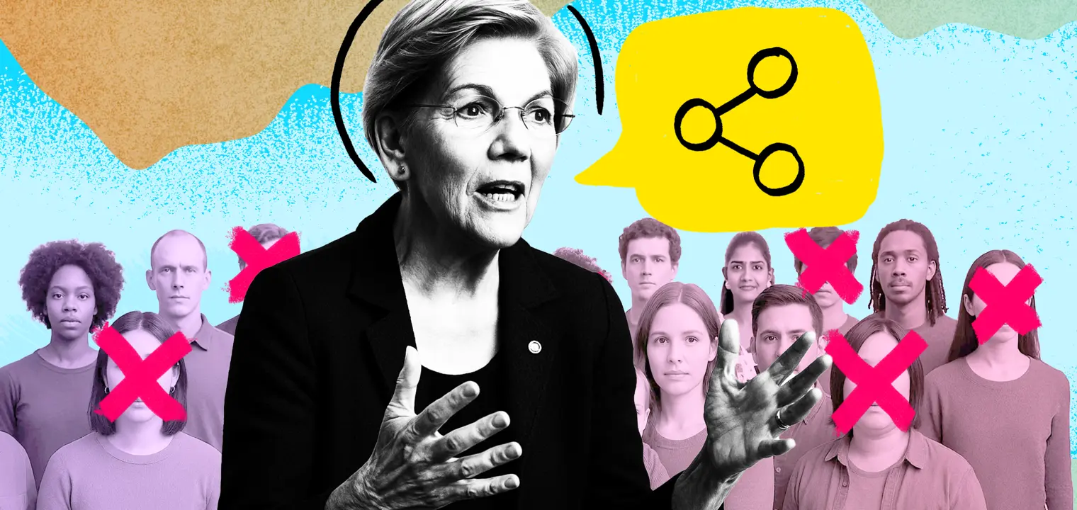 Graphic depiction of a political leader talking to an audience