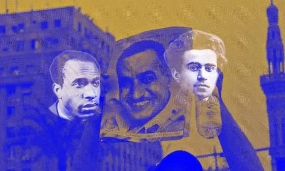 Egyptian thinkers Fanon, Nasser and Gramsci against a Cairo skyline
