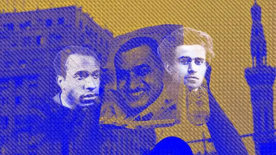 Egyptian thinkers Fanon, Nasser and Gramsci against a Cairo skyline