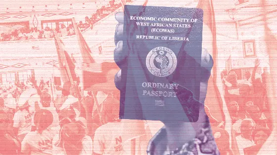Republic of Liberia passport against a background shot from Liberia