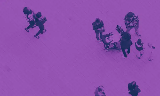 Groups of people on a purple background