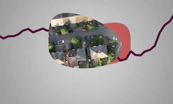 Aerial view of a road with houses