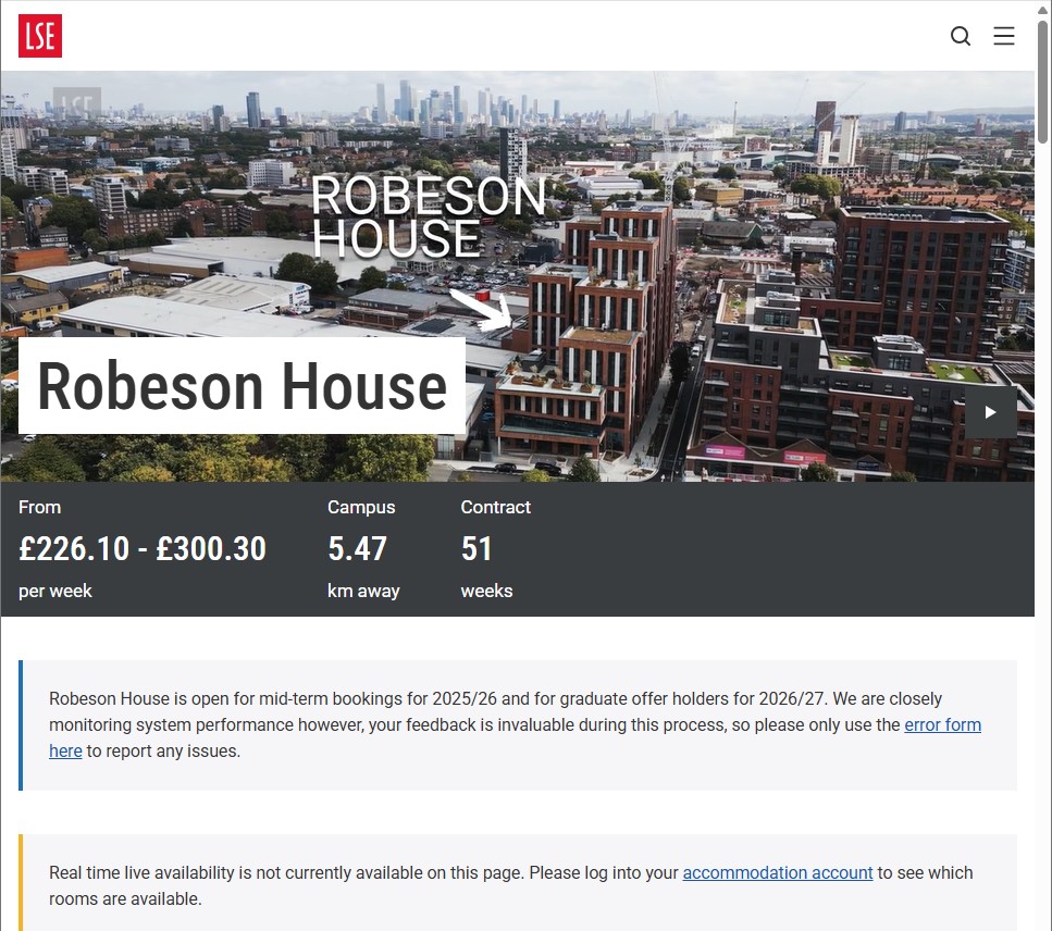 Decorative image: LSE Residences page featuring a rich hero banner with a background video.