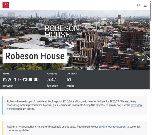 Decorative image: LSE Residences page featuring a rich hero banner with a background video.