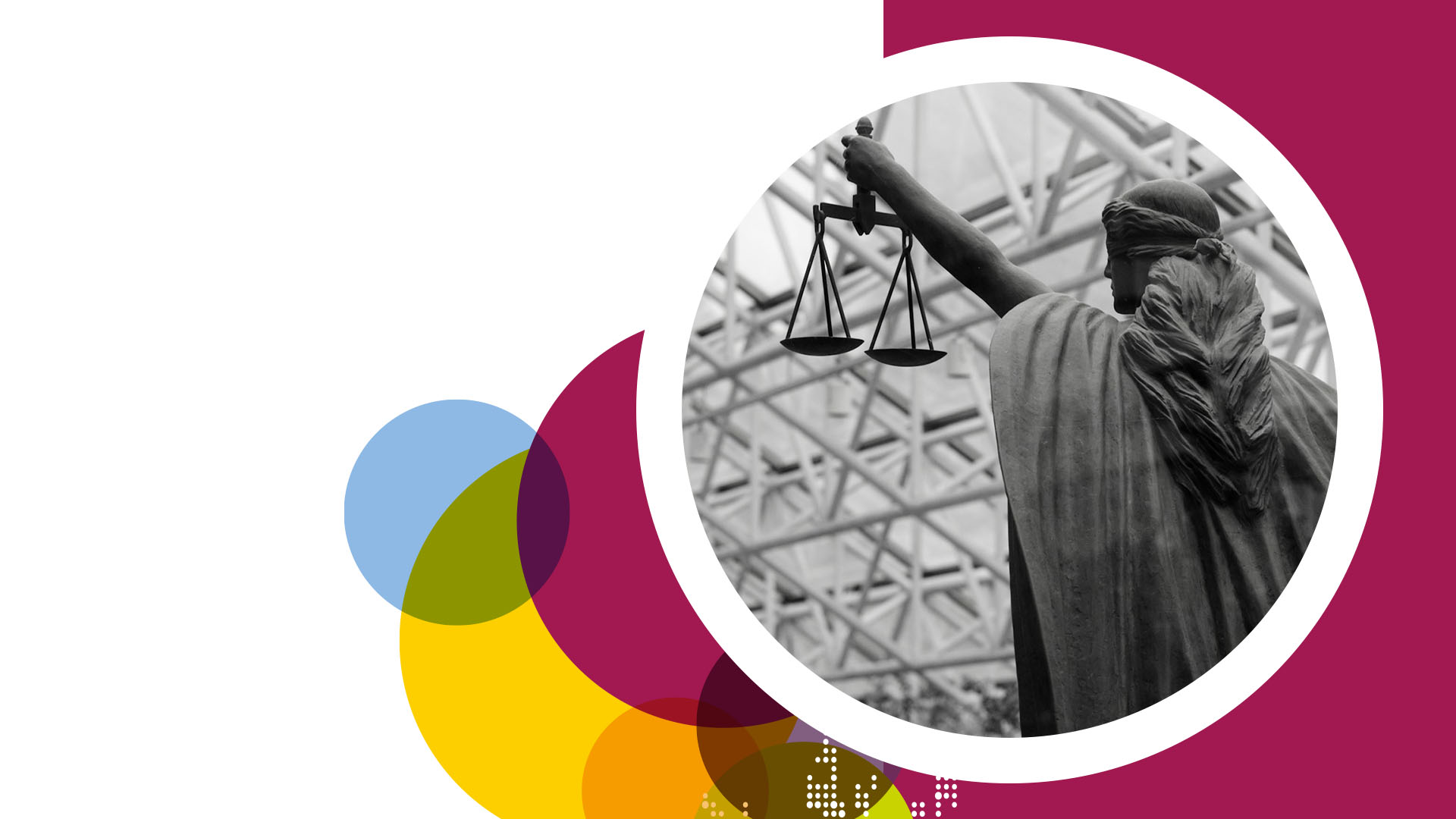 Promo image for Dr Theresa Squatrito's talk featuring a statue of the scales of justice