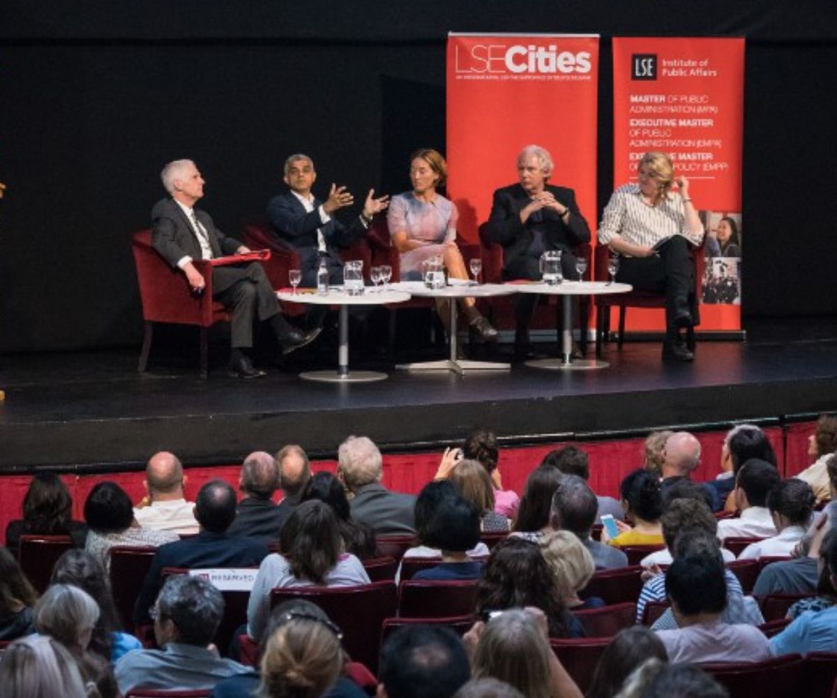 Sadiq Khan speaking as part of a panel at an LSE Cities event in 2017