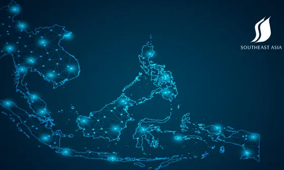 Map of Southeast Asia with a SEAC logo