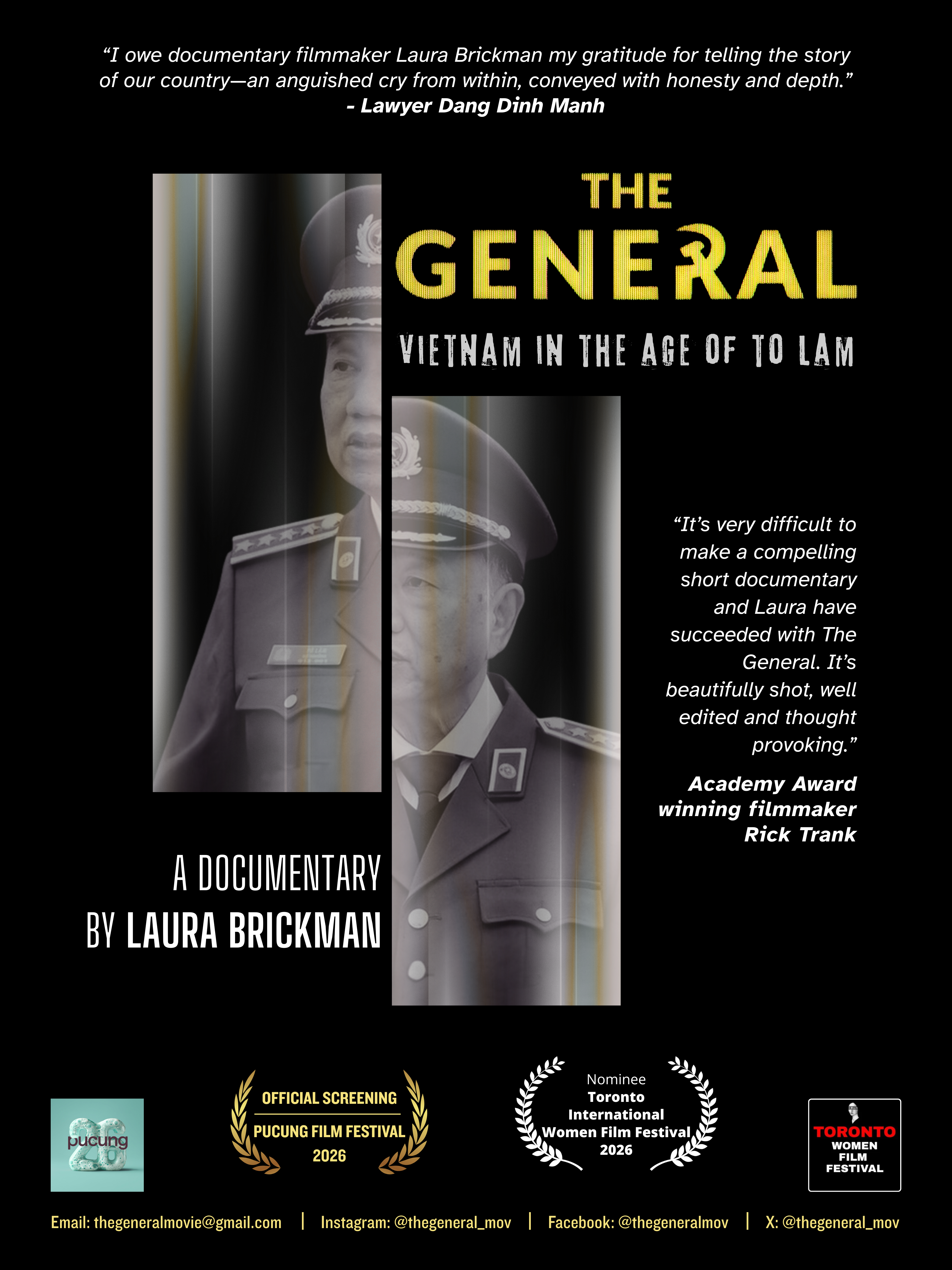 Official poster for The General documentary film featuring Vietnamese leader To Lam on a black background