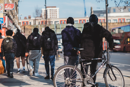 View of people from behind in Shepherd's bush, London