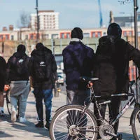 View of people from behind in Shepherd's bush, London