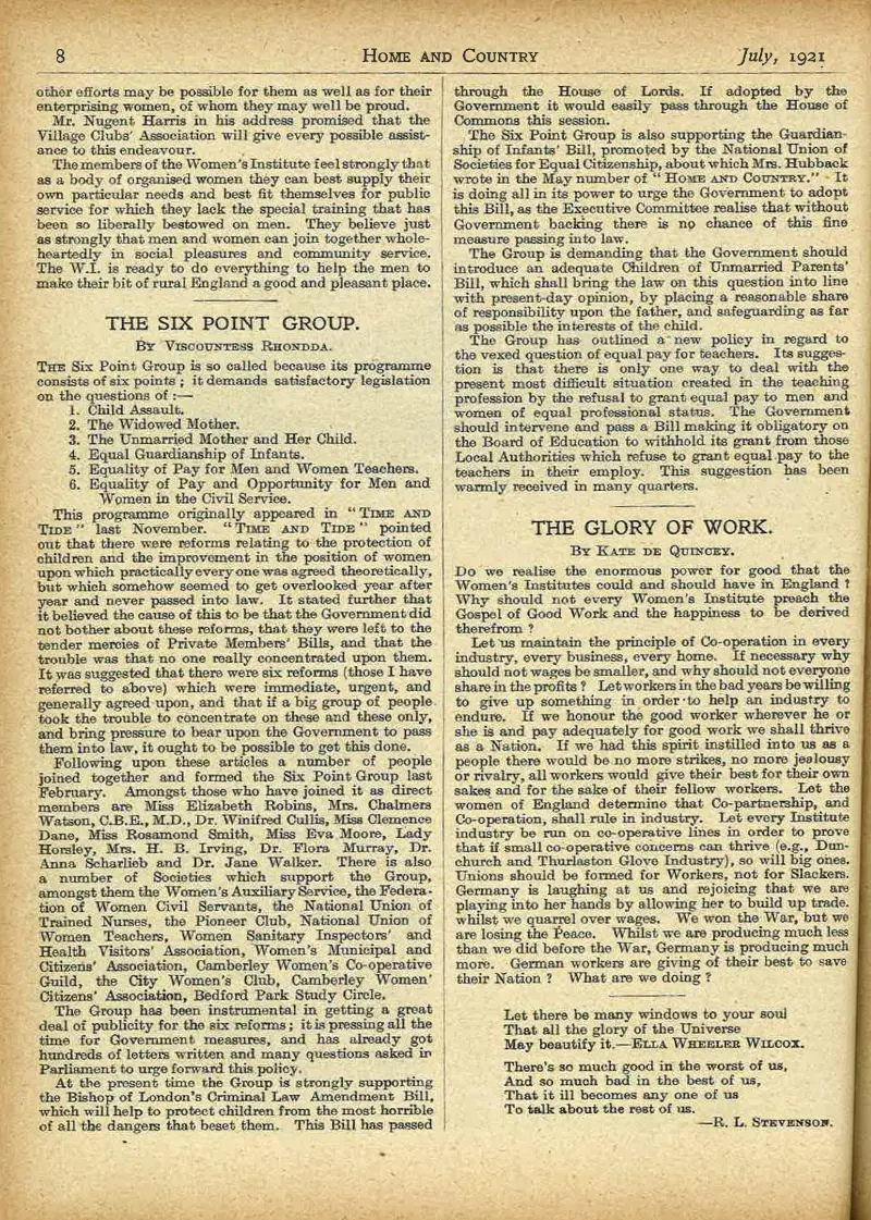 An article about Six Point in Home and Country