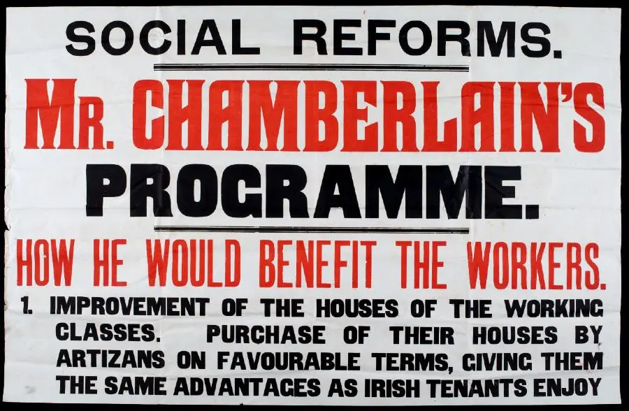 A poster advertising Chamberlain's social reform plans