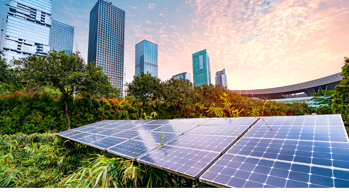 solar panels and the city. 