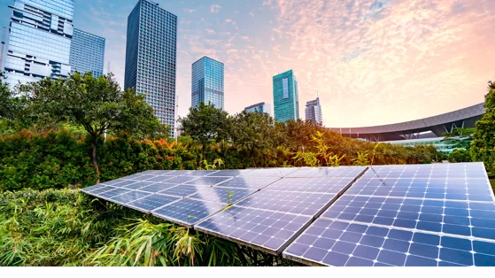 solar panels and the city.