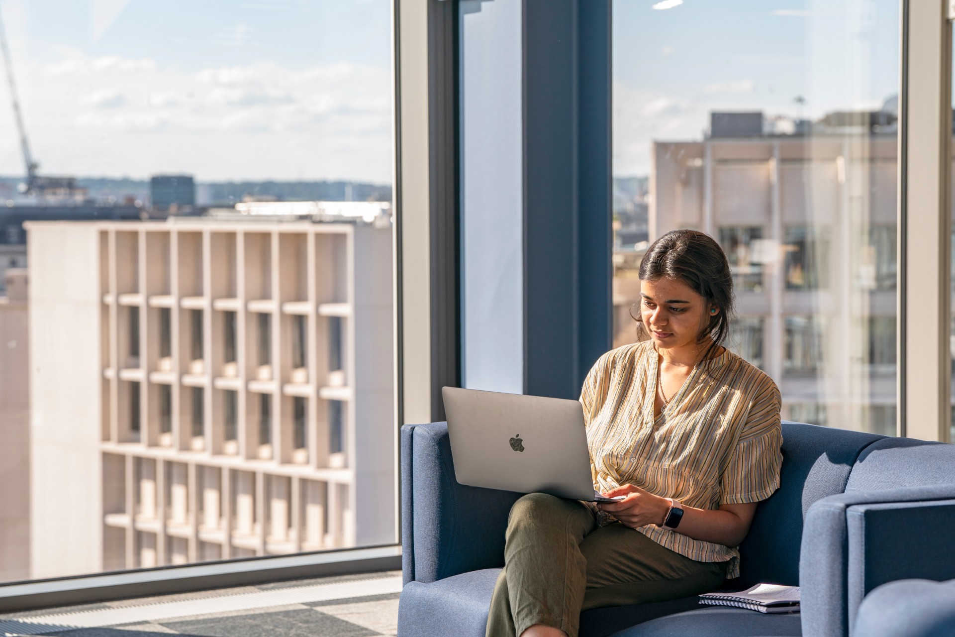 Student studying on laptop  in Centre Building
