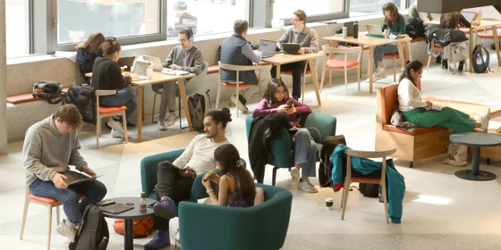 Students on the ground floor of the LSE Marshall Building