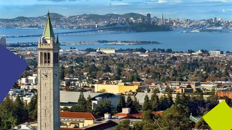 Berkeley city and coastal skyline in California, USA.