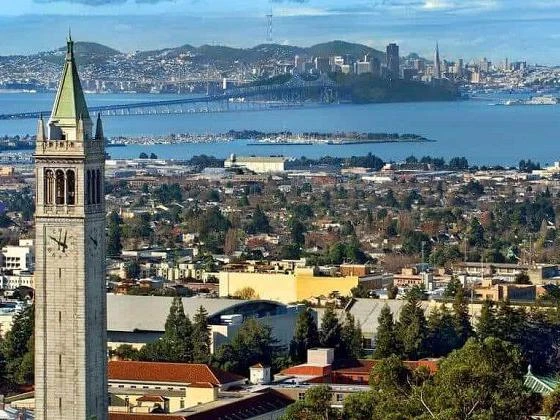 Berkeley city and coastal skyline in California, USA.