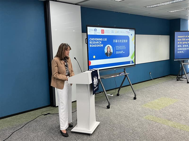 Professor Susana Mourato giving the keynote remarks at the Chevening LSE Research Roadshow event in Beijing