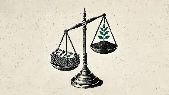 A set of scales showing money on one side and the environment on the other