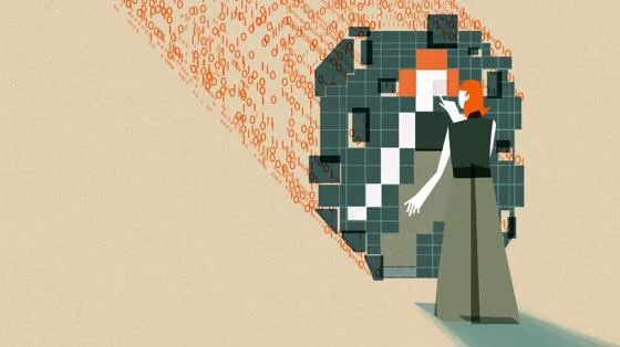 person touching pixelated screen